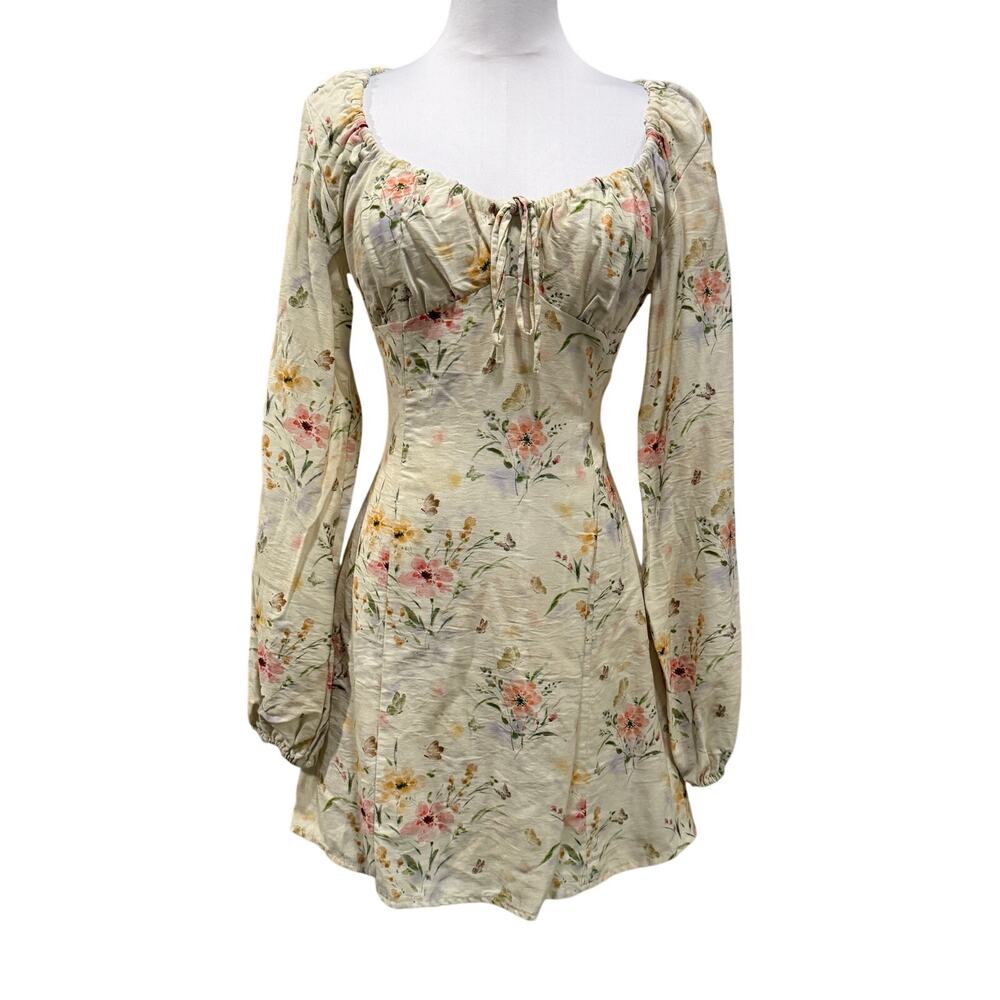 Emory Park Floral Mini Long Sleeve Dress Large Cottagecore Corset Bust Coquette